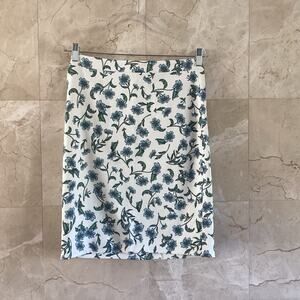 J. Crew Pencil Skirt, Sz 6, NWT White & Blue Floral Fall Office Cottagecore Twee